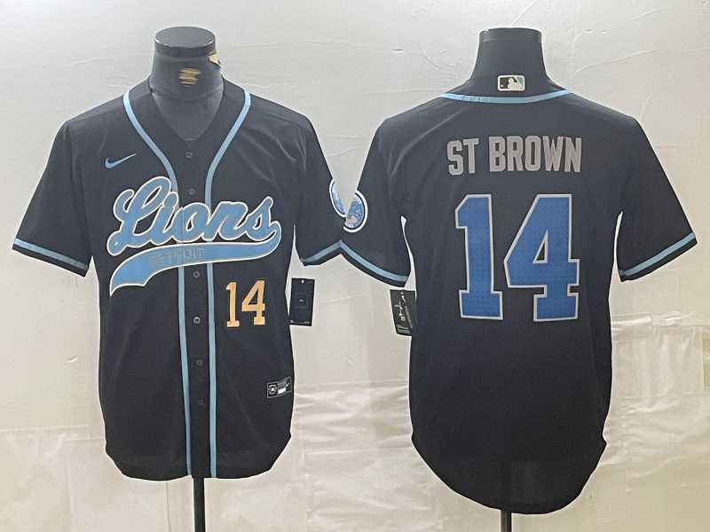 Men's Detroit Lions #14 Amon-Ra St. Brown Number Black Cool Base Stitched Baseball Jersey,We sell and wholesale Men's Detroit Lions #14 Amon-Ra St. Brown Number Black Cool Base Stitched Baseball Jersey on line form chian!
